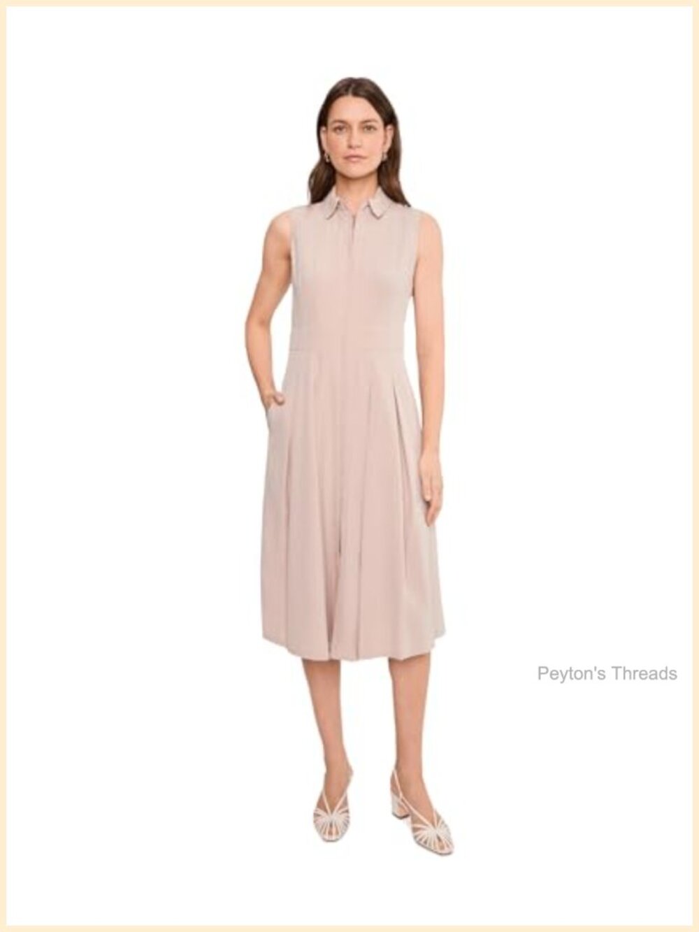 Sleeveless Collared Pleated Commuter Midi Dress with Pockets